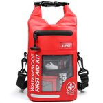 THRIAID 208 PCS Waterproof First Aid Kit, Roll Top Reflective Boat Dry Bag Bug Out Bag, Emergency Medical Kit Ideal for Boating, Camping, Fishing, Kayaking, Floating, Red