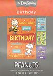 DaySpring - Peanuts - Happy Birthday - 4 Design Assortment with Scripture - 12 Boxed Cards & Envelopes (J0381)