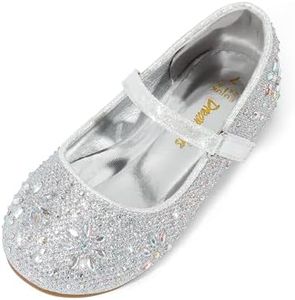 DREAM PAIRS Toddler Girl's Dress Shoes Mary Jane Rhinestone Ballerina Flat for Party, Birthday, Performance, Wedding Angel-66 Silver Size 11 Little Kid