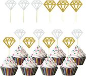 60 Pack Glitter Diamond Cupcake Toppers for Bridal Shower Engagement Wedding Party Birthday Diamond Ring Topper for Donuts Diamond Donut Picks Cake Decorations Dessert Supplies (Silver + Gold)