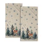 Winter Deer Trees Hand Towels for Bathroom 2 Pcs Christmas Pine Tree Elk Decorative Kitchen Towel Set Seasonal Xmas Cute Animal Snowflake Soft Dish Towel for Home Gym Hotel Spa 28”x14”