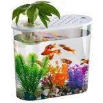 Hydroponic Aquarium Mini Fish Tank with Planting Basket, 11 L Self-Cleaning Tank, Transparent Polycarbonate, 28x14.5x30cm, Integrated Light System for Home, Office Black or White (Tank with Light)
