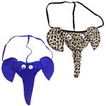 Mankini for Men Sexy Hot Funny Men's Thongs G Strings Long U Bulge Pouch Blue Elephant Trunk Low Waist Tanga Mankini Costume Underwear 2PCS Blue + Leopard