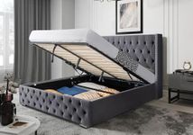 Blisswood Ottoman Bed Frame, 4ft6 Double Bed Frames, Upholstered Ottoman Bed Frame, Wooden Slats Stylish And Space Saving Bed Frame, Velvet Fabric Storage Bed (4ft6 Double Light Grey, No Mattress)