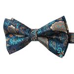 HISDERN Men's Paisley Bow Tie Pre-Tied Bowtie Adjustable Tuxedo Bowtie Green & Gold Bowties for Wedding Party