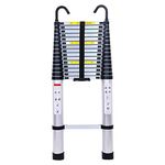 6.2m Telescopic Folding Extension Ladder Multi Purpose Steps 20.34ft with Detachable Hooks Max Load 150kg for Multipurpose Super High and Safety Aluminum Extendable Ladder EN131 Approved