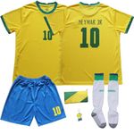 LULIDI Neymar #10 Home Yellow Kids Soccer Jersey & Shorts Set Youth Sizes (Yellow,30)