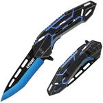 Cool Pocket Knife, Folding Knife, 8Cr15MoV Stainless Steels Blade, Aluminum Alloy Handle, Blue Devil Design, 2024 Outdoor Gadget Gift