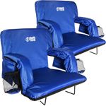 Brawntide Portable Stadium Seat Chair - Extra Thick Padding, Adjustable Bleacher Strap, Shoulder Straps, 4 Pockets, Water Resistant, Ideal for Sporting Events, Beaches, Parks, Camping (Blue, 2 Pack)