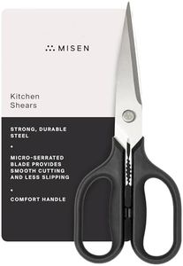 Misen Heavy Duty Kitchen Shears - Stainless Steel, Versatile and Easy Clean Scissors for Meat, Herbs and Veggies - Ambidextrous Comfort Handle - Professional Grade - Black