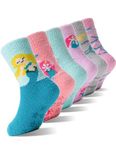 Girls Kids Toddler Fuzzy Slipper Socks Grips Non Slip Socks Winter Warm Fluffy Thick Crew Hosptial Comfy Sherpa Fleece Gripper Gift Socks Christmas Stocking Stuffers 6 Pairs(Blue Pink,4-7 Y)