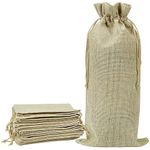 Shintop Pack of 10 Jute Wine Bags, 14 x 6.25 inches Hessian Wine Bottle Gift Bags with Drawstring (Brown)