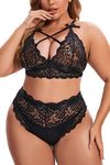 Aranmei Plus Size Lingerie for Women Lace Bra and Panties Set Sexy Bralette Set, 26-28, Black, 3XL