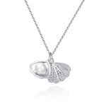 El Regalo Stainless Steel Anti Tarnish Pearl shell Pendant Necklace for Girls & Women, Trendy Waterproof Pearl Shell Pendant Necklace for Teens/Girls/Women, Mermaid Jewelry (Silver)