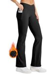 Willit Women's Fleece Lined Pants Yoga Crossover Leggings Bootcut Thermal Winter Pants Flare Leggings Water Resistant Black M