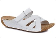 Pavers Ladies Sandals | Touch Fasten Strap for Adjustable Fit | Slip On Mule Design | Soft & Comfy Leather Insole | Summer Shoes for Women | Wider Fit D-E - White Size 6