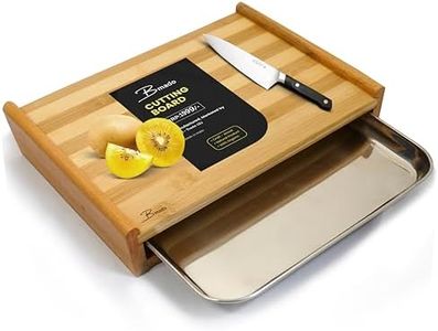 Bmado Homefull Bamboo Cutting Board with Stainless Steel Tray – (Large) Wooden Chopping Board with Pull-Out Sliding Drawer Container (35 x 25 x 5 cm) for Kitchen & Food Prep