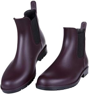 Asgard Women's Ankle Rain Boots Waterproof Chelsea Boots, Burgundy, 7