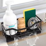 Sinnsally Kitchen Sink Caddy Organiser,Sink Tidy Kitchen Sink Organizer,Sink Storage Rack with Self Draining Tray,Dishcloth Hanger,Washing up Utensil Caddy,Soap and Sponge Holder for Kitchen,Black