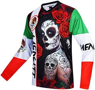 MENUTT Men's Mountain Bike Jersey Long Sleeve MTB Off-Road Mexico Jersey Downhill&Motocross Shirts Black/White