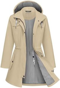 ATLASLAVA Rain Jacket Women Waterproof Long Lightweight Raincoat Hooded Windbreaker Outdoor Trench Coat KHAKI 3XL