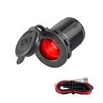 UYYE Universal 12V/24V Car Cigarette Lighter Socket, for Car Marine Motorcycle ATV RV and More, Car Interior Accessories with Waterproof Receptacle（LED Red）