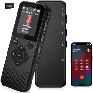 64GB (Built-in) Bluetooth Voice Recorder with High Bitrate & Call Recording - Ideal for Interviews, Meetings, Lectures, and More - Long-Lasting Battery (Black)
