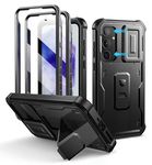 Dexnor for Samsung Galaxy A35 5g Case with Built-in Slide Camera Cover & Screen Protector & Kickstand, Heavy-Duty Shockproof Rugged Case Full-Body Bumper Protective - Black