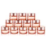 Cositina 12 Pack 1oz Pink Glass Jars,Empty Round Storage Travel Containers with Rose-Golden Lids & Inner Liners,Refillable Cosmetic Vials for Moisturizer,Creams,Salve, Lotion