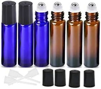 HINNASWA Essential Oil Roller Bottles, Empty Refillable Roll on Glass Bottles, Leak proof Glass Bottle, Stainless Steel Balls for Essential Oil (Amber, Blue)