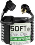 POWGRN 30 AMP 50ft Welder Extension Cord Outdoor 10 Gauge, 250V NEMA 6-50 Heavy Duty Welding Cord 3 Prong, 10AWG SJTW Black, ETL