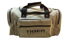 Tiger Training Gym Sport Bag, 40L, Thick Canvas, Olive Green, Multiple Pockets, YKK Zips, Shoulder Strap