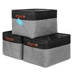 OrganiHaus Extra Large Fabric Storage Baskets for Shelves 3 Pack, 16x13in Closet Storage Bins for Shelves, Cloth Baskets for Organizing, Linen Closet Organizers, Fabric Storage Bin, Gray/Black