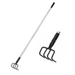 BARAYSTUS Long Hand Cultivator, Carbon Steel & Stainless Steel Tiller Cultivator, Garden Cultivator with Telescopic Handle and Soft Handle Cover, Hand Tiller for Digging Loosening Weeding