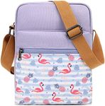 Leaper Girls Crossbody Purses 2 PCS Flamingo Messenger Bag Canvas Crossbody Bag and Purse Set for Women Purple