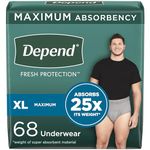 Depend Fresh Protection Adult Incontinence Underwear for Men (Formerly Depend Fit-Flex), Disposable, Maximum, Extra-Large, Grey, 68 Count (2 Packs of 34)