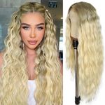 SAPPHIREWIGS 30 inch Curly Lace Front Wig Honey Blonde Long Deep Wave Wigs for Women 13×4 Synthetic Lace Wigs Ombre Blonde Natural Crimps Curls Wig Daily Cosplay Halloween Use…