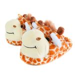 Onmygogo Fuzzy Animal Plush Slippers for Women and Men, Winter Indoor Home Scuff Slippers for Adult (US Size 9-11, Giraffe)