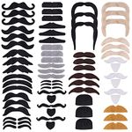 SONEER 60 Pcs Fake Moustache, Fake Beard Stick on Moustache,Self-Adhesive Novelty Mustache for Fancy Dress Party,Birthday party,Costume and Performance(4 colors)