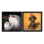 ArtX Paper Cats and Dog Pets Wall Art Painting, Multicolor, Pets, 13X13 in each, Set of 2