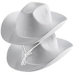 White Cowboy Hat - (Pack of 2) Felt Cowboy Hat Women and Men with Adjustable Neck Draw String, for Dress-Up Parties and Play Costume Accessories, fits Most Teens and Adults