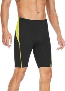 Fiteng Men's Swim Jammers - Athletic Training Endurance Swimsuits Racing Competition Swimwear Sizes: 32-42 Black/Yellow