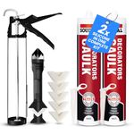 White Decorators Caulk Kit | 2 Paintable Caulk Tubes + Caulking Gun | Finishing Tool & Scraper | Interior Gap Filler | Skirting Boards & Window Frames