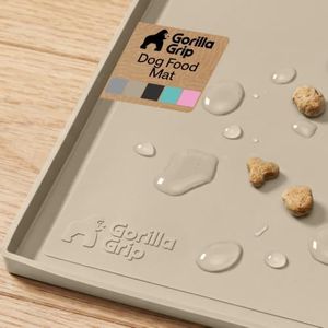 GORILLA GRIP Waterproof Dog Food Mat, Pet Feeding Placemat, 28x18 Beige