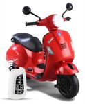 SHAKYA WORLD Vespa 12V Battery Operated Rechargeable Ride-On Scooter for Kids with Remote | Electric Scooty for Girls & Boys (1–6 Years, Red), Music, Lights, USB, Safety Wheels