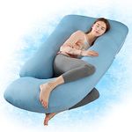 Wndy's Dream Pregnancy Pillow with Cooling Cover, Side J Type Full-Body Pillow for Back, Legs and Belly Support, Comfortable Slumber for Pregnant Women(Blue)…