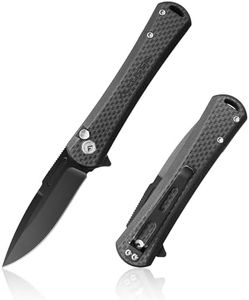 FLISSA Folding Pocket Knife, 4.5" Carbon Fiber Handle EDC Knife with D2 Steel Blade, Button Lock and Pocket Clip, Tactical Knives for Men Women, Uesd for Outdoor, Survival, Hunting and Camping (Black)