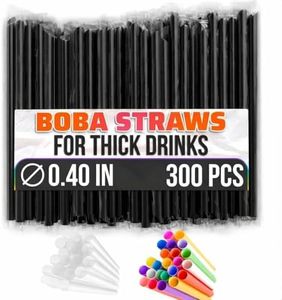 300 Pcs Black Wide Smoothie Straws – Boba Straws Individually Wrapped for Milkshakes, Bubble Tea & Ice Lattes – Suitable for Cold & Hot Drinks, Large Pack for Quick & Easy Serving