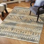 MODEFE 3x5 Feet Rug Carpet Beige & Black Floral Printed Primium Persian Carpets for Bedroom/Living Area/Home with Anti Slip Backing - Perfect As Floor Rug for Living Room