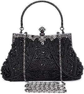 Selighting Cartera de Mano Fiesta Vintage, Clutch Mujer Elegante Bolso de Noche Bolsos de Embrague con Cuentas para Fiesta Cóctel Ceremonia Boda Novia (Negro)
